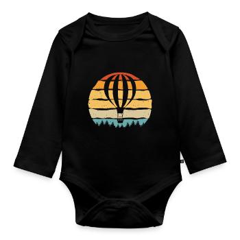 Heißluftballon Retro Ballonfahrer Ballonfahrt - Baby Bio-Langarm-Body - Schwarz - Vorne