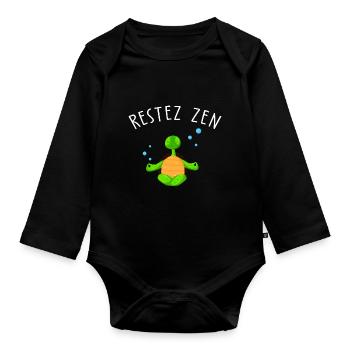 restez zen / humour yoga tortue - Body Bébé bio manches longues - noir - Devant