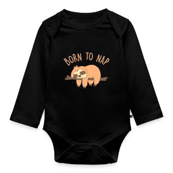 FAUL GEBOREN ZUM NAP - Baby Bio-Langarm-Body - Schwarz - Vorne