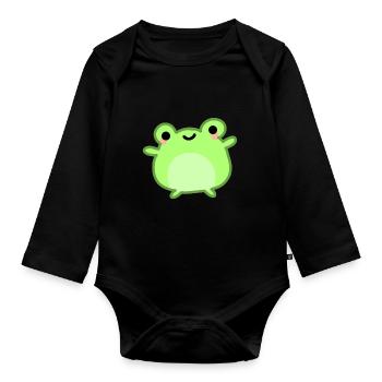 kawaii & happy green frog froggy - Baby Bio-Langarm-Body - Schwarz - Vorne