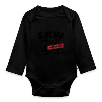 Lkw Führerschein Bestanden Trucker Brummi - Baby Bio-Langarm-Body - Schwarz - Vorne