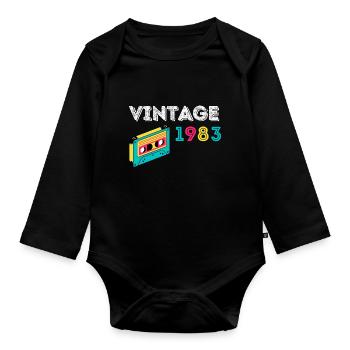 Vintage 1983 cassette 39 years old 1983 - Organic Longsleeve Baby Bodysuit - black - Front