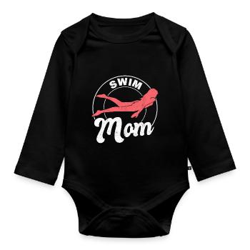 Swimmer Women Swimming Mother Swim Mom - Baby Bio-Langarm-Body - Schwarz - Vorne
