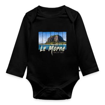 Le Morne Mauritius Strand Souveni - Baby Bio-Langarm-Body - Schwarz - Vorne