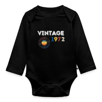 Vintage record 50 years old 1972 birthday - Organic Longsleeve Baby Bodysuit - black - Front