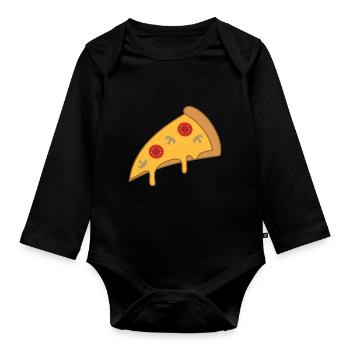 Pizza slice - Organic Longsleeve Baby Bodysuit - black - Front