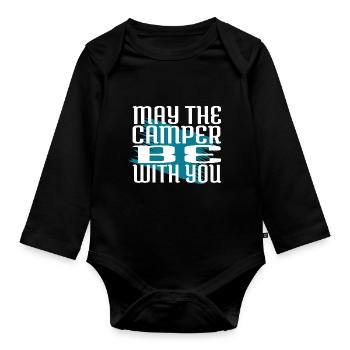camping gift happy camping camp humor rafting - Organic Longsleeve Baby Bodysuit - black - Front