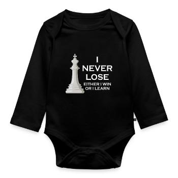 I Never Lose I Either Win Or I Learn Chess - Organic Longsleeve Baby Bodysuit - black - Front