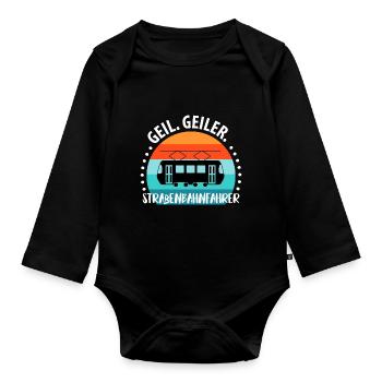 Straßenbahnfahrer Straßenbahn Stadtbahn Tram - Baby Bio-Langarm-Body - Schwarz - Vorne