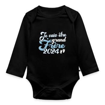 Cadeau Je Vais Être Grand Frère 2024 - Body Bébé bio manches longues - noir - Devant