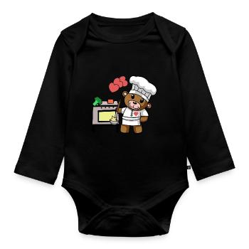 Teddy Bear Chef Cooking Culinary Arts Restaurant Kitchen - Organic Longsleeve Baby Bodysuit - black - Front