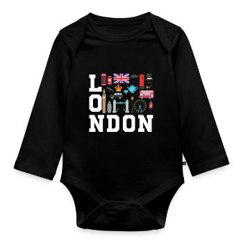 London England UK Great Britain - Baby Bio-Langarm-Body - Schwarz - Vorne