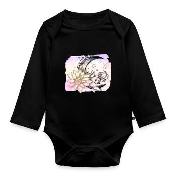 Halbmond mit Blumen und Sternen - Baby Bio-Langarm-Body - Schwarz - Vorne
