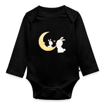 Maman avec bébé lapin - Body Bébé bio manches longues - noir - Devant