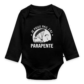 Cadeau parapente Je peux pas j ai parapente - Body Bébé bio manches longues - noir - Devant