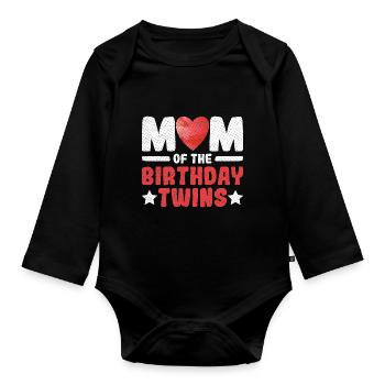 Mom of the Birthday Twins Zitat für eine Mutter - Baby Bio-Langarm-Body - Schwarz - Vorne