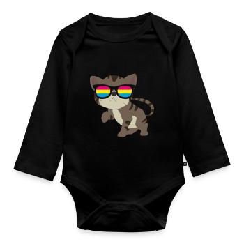 LGBT Cat Pan Pride Month Gift Pansexual - Organic Longsleeve Baby Bodysuit - black - Front