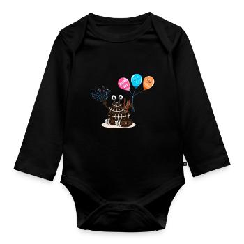 HAPPY DAY ROLLING CAKE - Body Bébé bio manches longues - noir - Devant