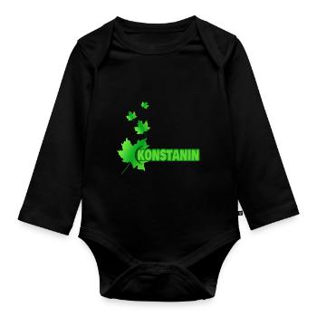 Maple leaf for Konstantin - Organic Longsleeve Baby Bodysuit - black - Front