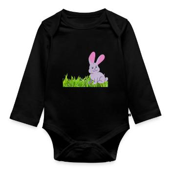 Rabbit on grass - Organic Longsleeve Baby Bodysuit - black - Front