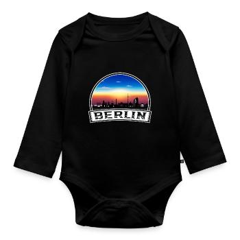 Berlin Berlin Skyline Retro Sun lettering - Organic Longsleeve Baby Bodysuit - black - Front