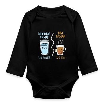 Gift idea water and tea normal body / my body - Organic Longsleeve Baby Bodysuit - black - Front