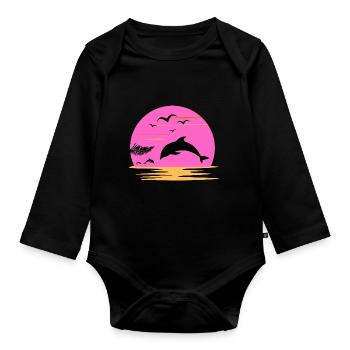 Dauphin Coucher Soleil Rose Aventure Fille Femme - Body Bébé bio manches longues - noir - Devant