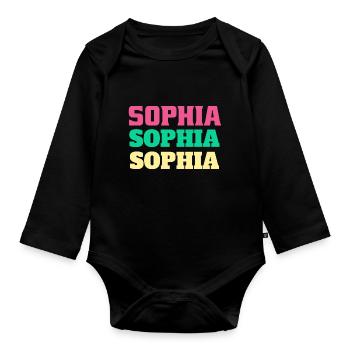 Sophia Cadeaux d’anniversaire Nom Prénom - Body Bébé bio manches longues - noir - Devant