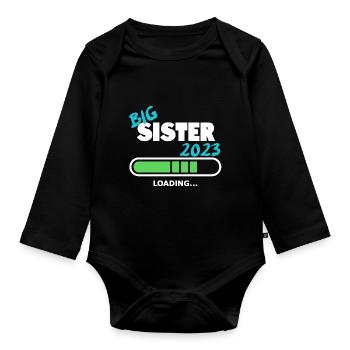 Sister 2023 load baby birth family design - Organic Longsleeve Baby Bodysuit - black - Front