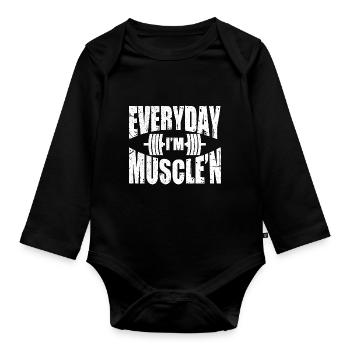 tous les jours Im musclen Design pour un bodybuilder ou - Body Bébé bio manches longues - noir - Devant