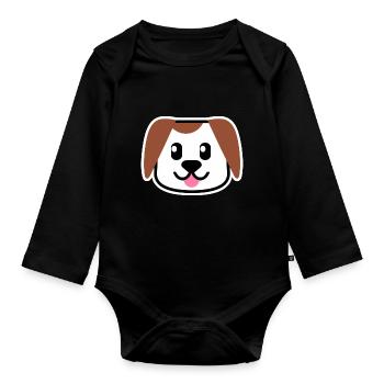 Dog pulls out the kawaii tongue! - Organic Longsleeve Baby Bodysuit - black - Front