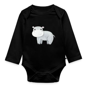 Cute Hippo Baby Africa Savannah Safari Hippo - Organic Longsleeve Baby Bodysuit - black - Front