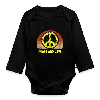 Peace Sign Flower Power Yellow 60s 70s - Body Bébé bio manches longues - noir - Devant