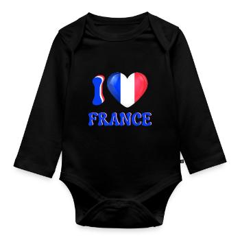 I love France Blue White Red Flag Heart - Organic Longsleeve Baby Bodysuit - black - Front