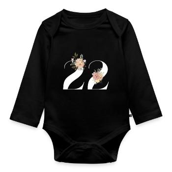 22e anniversaire fleuris (Cadeau de 22 ans) - Body Bébé bio manches longues - noir - Devant