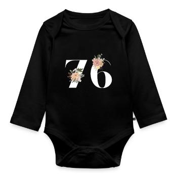 76e anniversaire fleuris (Cadeau de 76 ans) - Body Bébé bio manches longues - noir - Devant