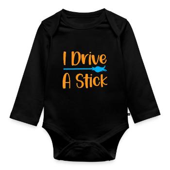 Ich fahre einen Stock - Halloween-Humor - Baby Bio-Langarm-Body - Schwarz - Vorne