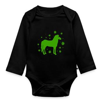 Pferd - Reiten - Reitsport - Hengst -Ross - Baby Bio-Langarm-Body - Schwarz - Vorne