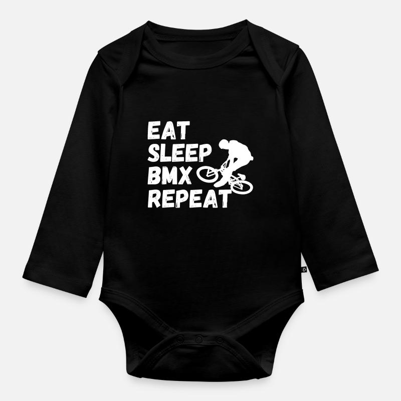 manger dormir bmx répéter - humour vélo - Body Bébé bio manches longues - noir