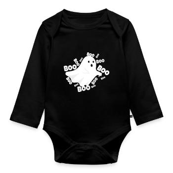 « BOO » Fantôme d’Halloween - Body Bébé bio manches longues - noir - Devant