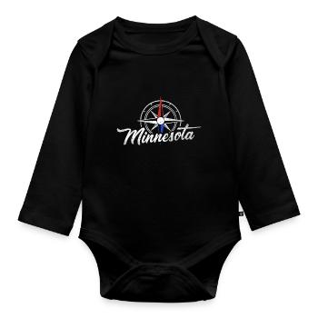 Compass Minnesota Design für stolze Minnesotaner - Baby Bio-Langarm-Body - Schwarz - Vorne