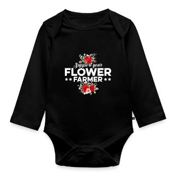 Support Your Flower Farmer Gardening Botanical Pla - Baby Bio-Langarm-Body - Schwarz - Vorne