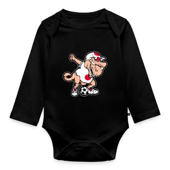 Fußballfan Tyrannosaurus T Rex Fußball Japan - Baby Bio-Langarm-Body - Schwarz - Vorne