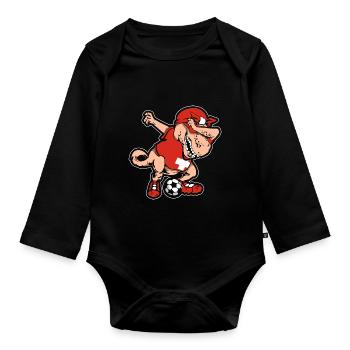 Fußballfan Tyrannosaurus T Rex Fußball Schweiz - Baby Bio-Langarm-Body - Schwarz - Vorne