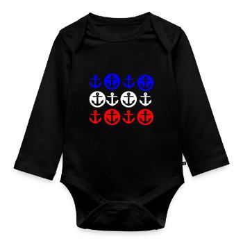 Anker Maritim Blau Weiss Rot Kreis Reihe - Baby Bio-Langarm-Body - Schwarz - Vorne