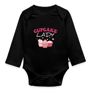Lady White Pink Cupcake 25x - Organic Longsleeve Baby Bodysuit - black - Front