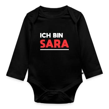 Sara Name Spruch für stolze Saras - Baby Bio-Langarm-Body - Schwarz - Vorne