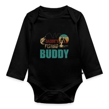 Daddys Fishing Buddy Angeln Karpfen - Baby Bio-Langarm-Body - Schwarz - Vorne