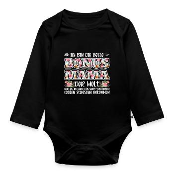 Bonus Mama Familie Stiefmutter Geschenk - Baby Bio-Langarm-Body - Schwarz - Vorne