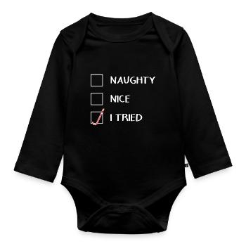 Naughty Nice I tried Nikolaus Weihnachten - Baby Bio-Langarm-Body - Schwarz - Vorne
